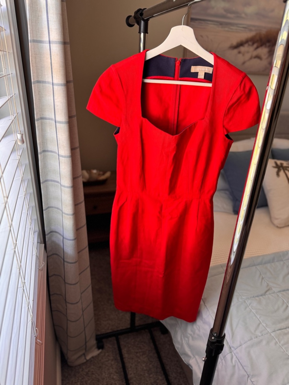 Banana Republic Crimson Sheath Dress with Sweetheart Neckline and Cap Sleeves